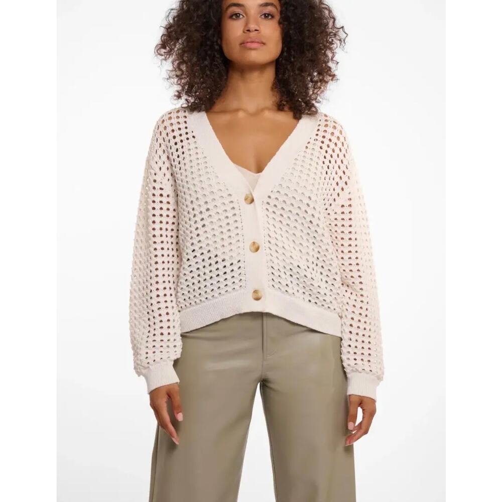 Rino & Pelle Adania Button Cardigan Sweater Crochet Cream Medium Open Knit